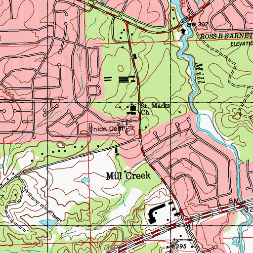 Topographic Map of Union Cemetery, MS