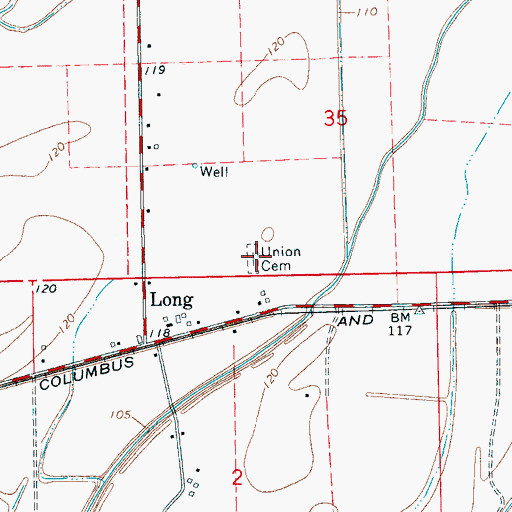 Topographic Map of Union Cemetery, MS