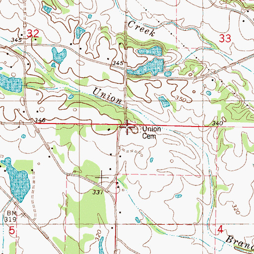 Topographic Map of Union Cemetery, MS