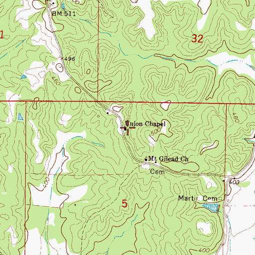 Topographic Map of Union Chapel, MS