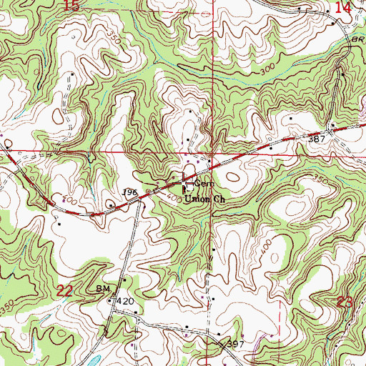 Topographic Map of Union Baptist Church, MS