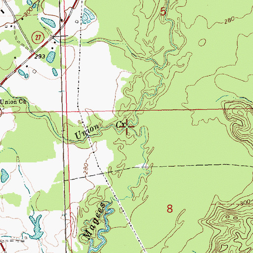 Topographic Map of Union Creek, MS