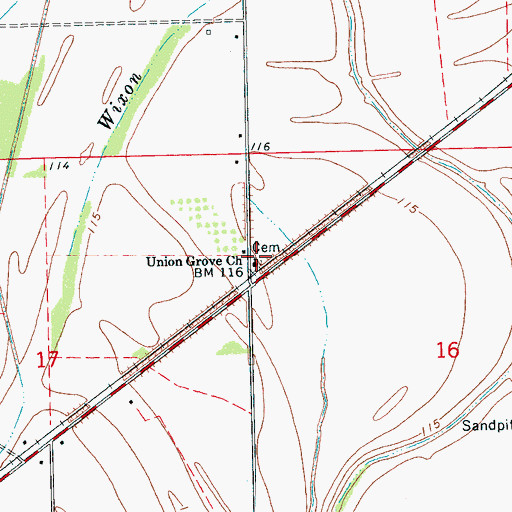 Topographic Map of Union Grove Church, MS