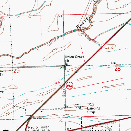Topographic Map of Union Grove Church, MS