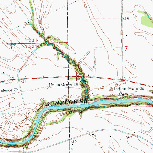 Topographic Map of Union Grove Church, MS