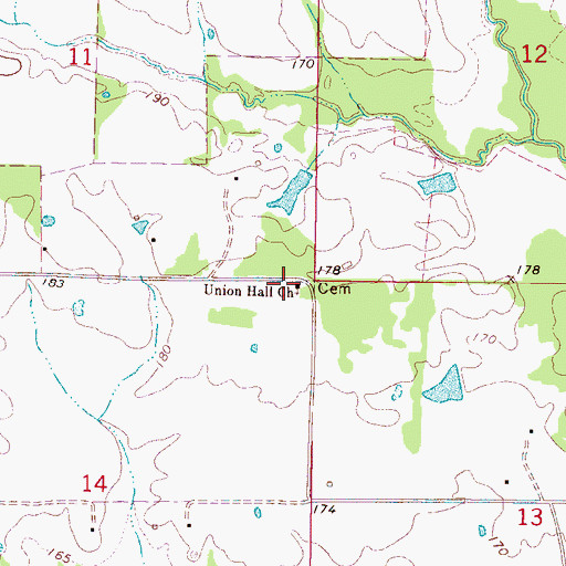 Topographic Map of Union Hall Church, MS