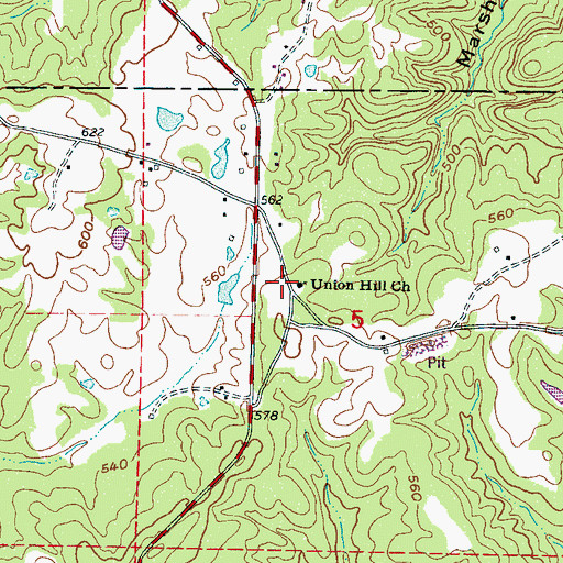 Topographic Map of Union Hill Church, MS