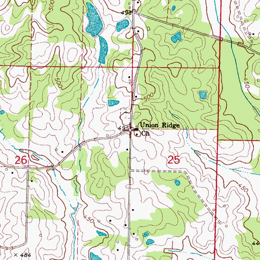 Topographic Map of Union Ridge Baptist Church, MS