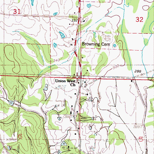 Topographic Map of Union West Church, MS