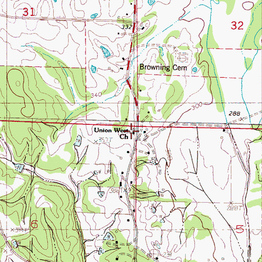Topographic Map of Union West School, MS