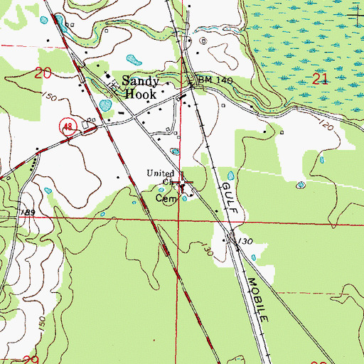 Topographic Map of United Church, MS