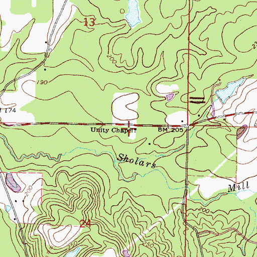Topographic Map of Unity Chapel, MS