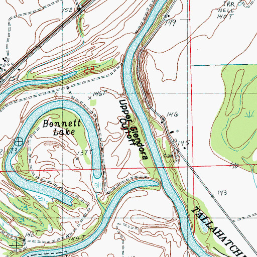 Topographic Map of Upper Glendora Cut-Off, MS