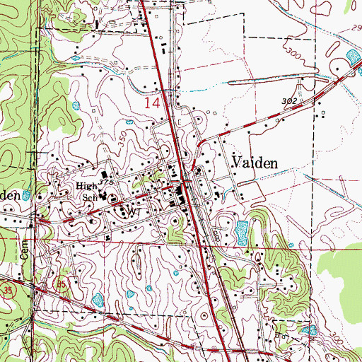 Topographic Map of Vaiden, MS