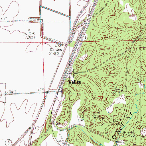 Topographic Map of Valley, MS