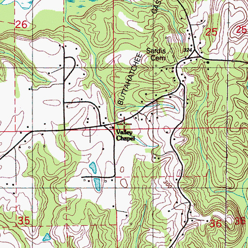 Topographic Map of Valley Chapel, MS