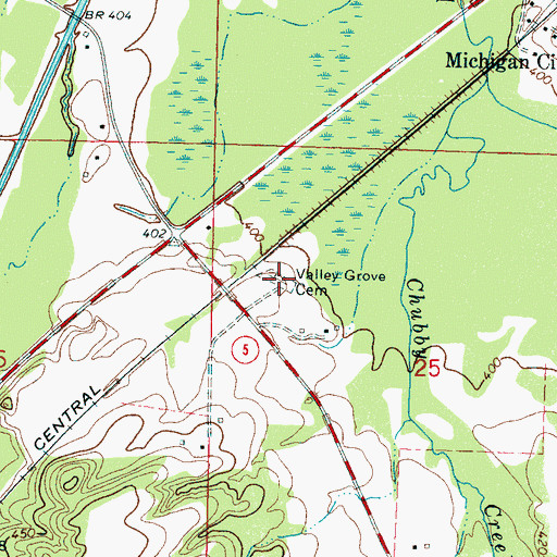 Topographic Map of Valley Grove Cemetery, MS