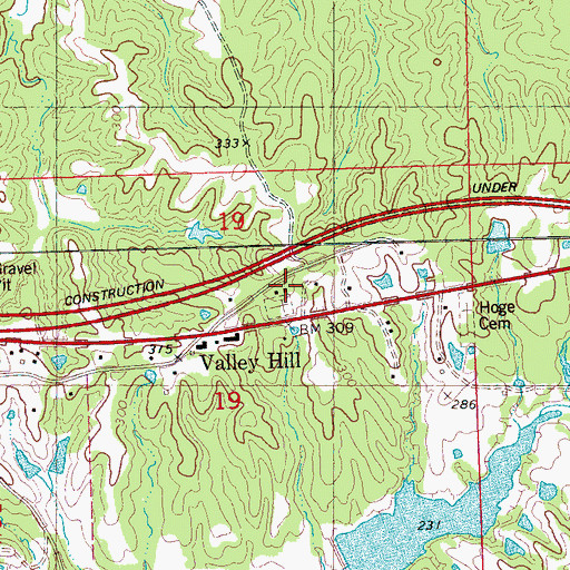 Topographic Map of Valley Hill Cemetery, MS