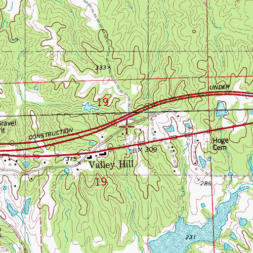 Topographic Map of Valley Hill Church, MS