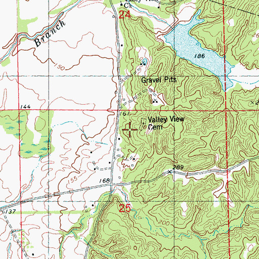 Topographic Map of Valley View Cemetery, MS