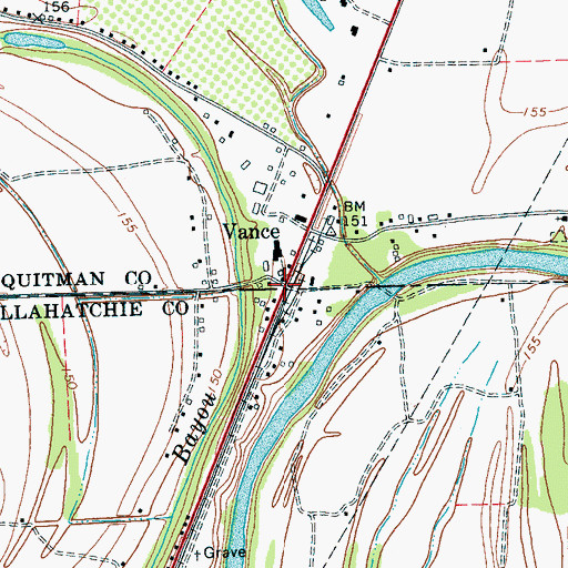 Topographic Map of Vance, MS
