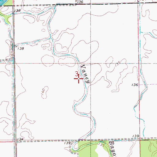Topographic Map of Vaney Bayou, MS