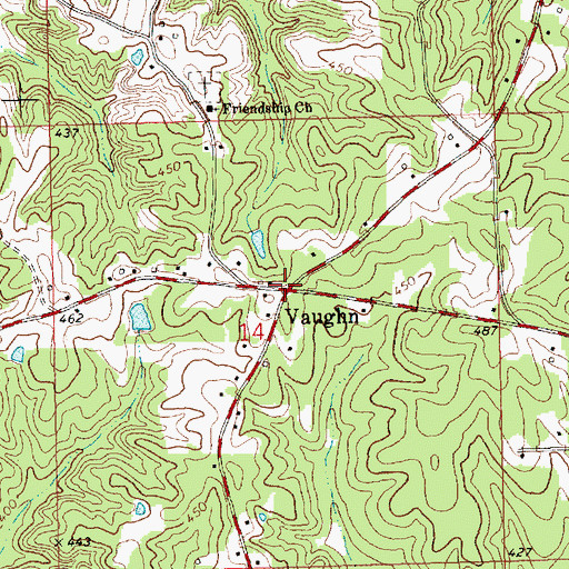 Topographic Map of Vaughn, MS