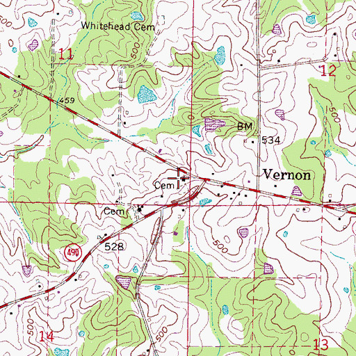Topographic Map of Vernon, MS