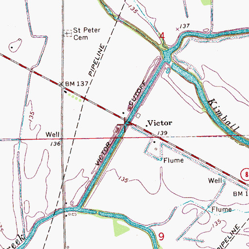 Topographic Map of Victor Cutoff, MS