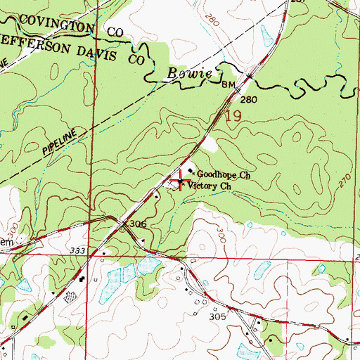 Topographic Map of Victory Church, MS