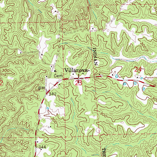 Topographic Map of Villanova, MS
