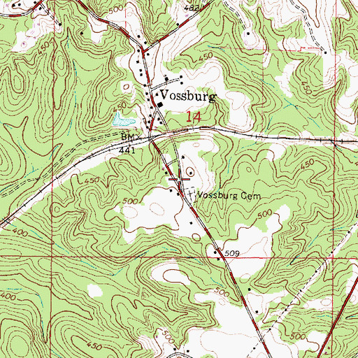 Topographic Map of Vossburg Cemetery, MS