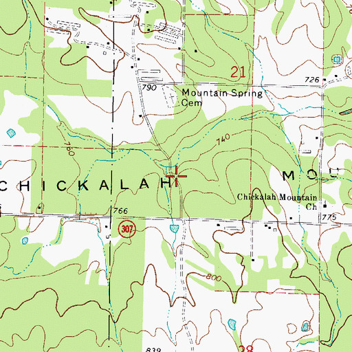 Topographic Map of Mountain Springs School (historical), AR