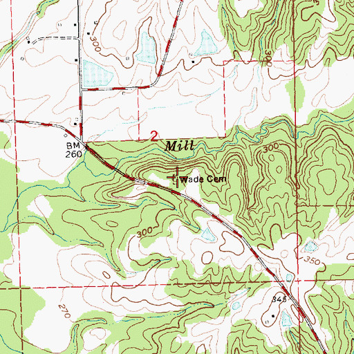Topographic Map of Wade Cemetery, MS