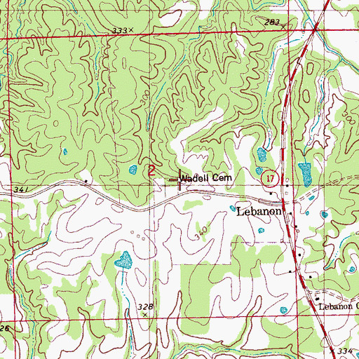 Topographic Map of Wadell Cemetery, MS