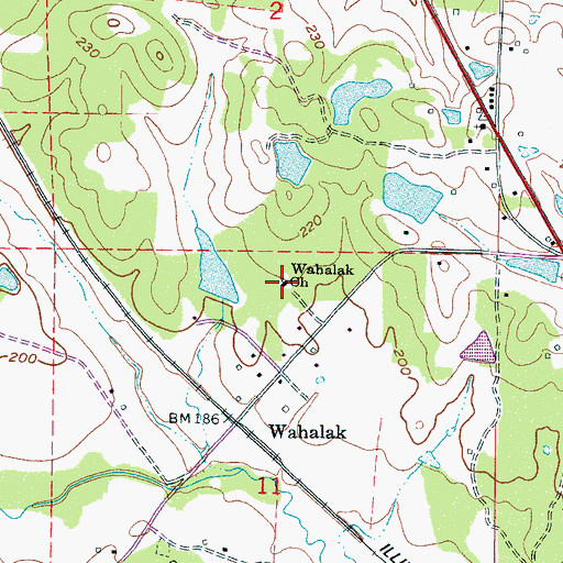 Topographic Map of Wahalak First Baptist Church, MS