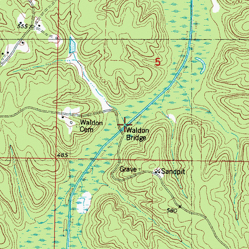 Topographic Map of Waldon Bridge, MS