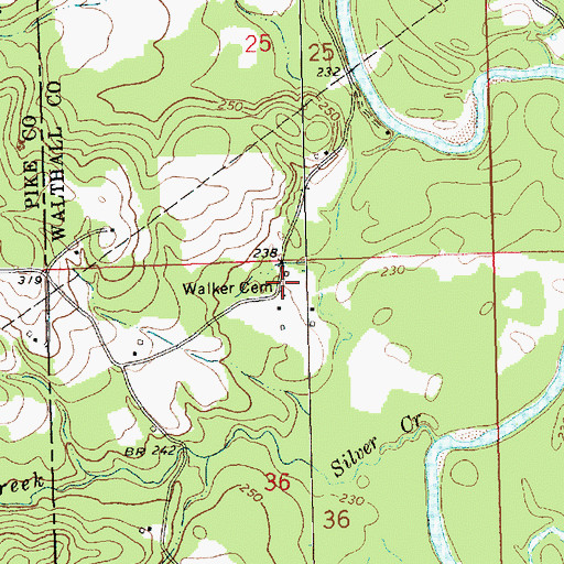 Topographic Map of Walker Cemetery, MS