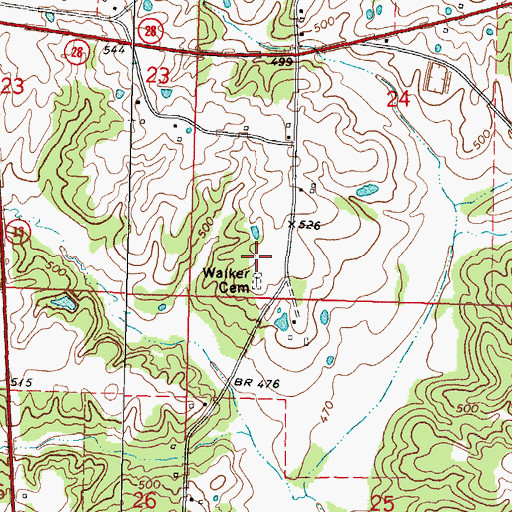 Topographic Map of Walker Cemetery, MS