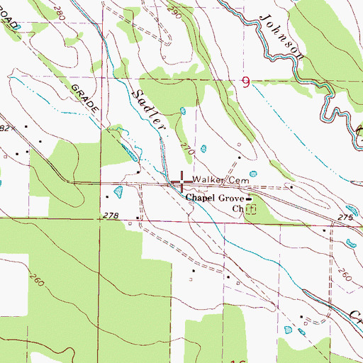 Topographic Map of Walker Cemetery, MS