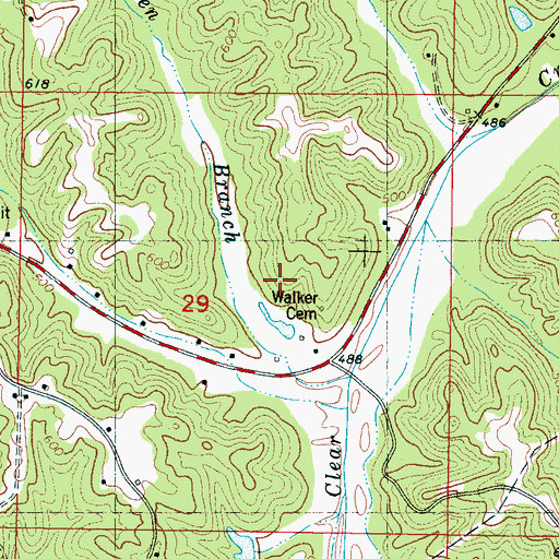 Topographic Map of Walker Cemetery, MS