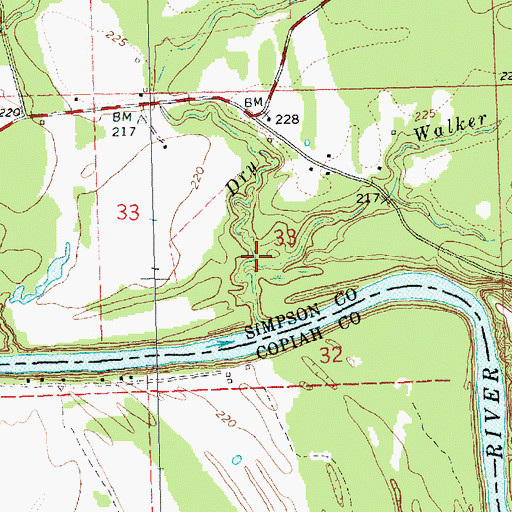 Topographic Map of Walker Taylor Branch, MS