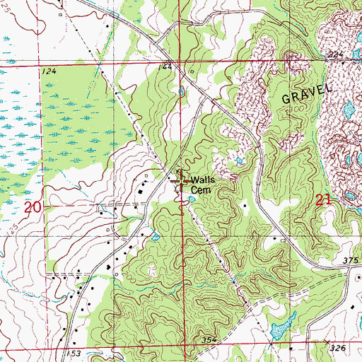 Topographic Map of Walls Cemetery, MS