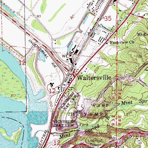 Topographic Map of Waltersville, MS