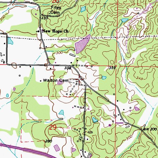 Topographic Map of Walton Cemetery, MS