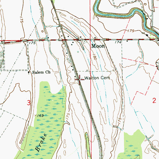 Topographic Map of Walton Cemetery, MS