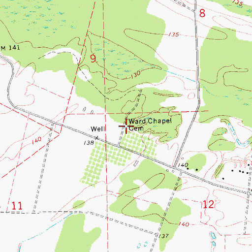 Topographic Map of Ward Chapel Cemetery, MS