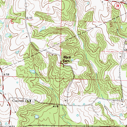 Topographic Map of Ware Cemetery, MS