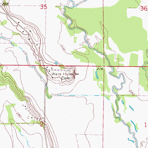 Topographic Map of Ware Hill Cemetery, MS