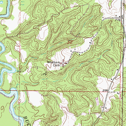 Topographic Map of Washam Cemetery, MS
